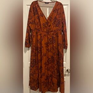 *NWT* Bloom Chic Floral Wrap Lantern Sleeve Pocket Shirred Ruffle Hem Dress